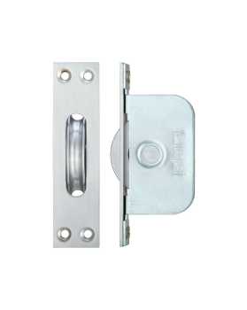 2 1/4Inch Satin Chrome Ball Bearing Pulley Square Forend 2 1/4Inch Satin Chrome Ball Bearing Pulley Square Forend